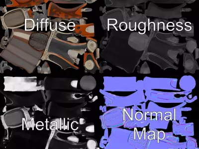 Vintage Flintlock Pistol model pack Low-poly 3D model