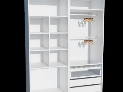 White Wooden Four-Door Lacquered Cabinet 3D model