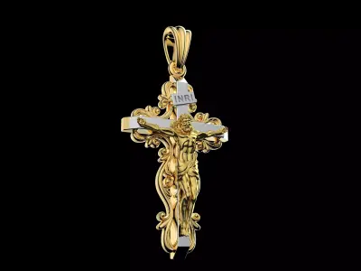 Luxury Gold Crucifix Pendant 3D Model Jesus Cross Jewelry 3D print model