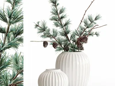 Vase set 1 vases with pine cones 3D model