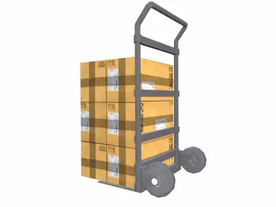 Trolley with carton Box Low-poly 3D model