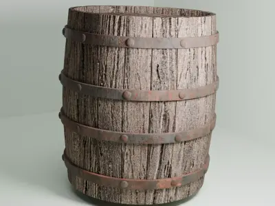 Realistic Wooden Barrel Low-poly 3D model buy