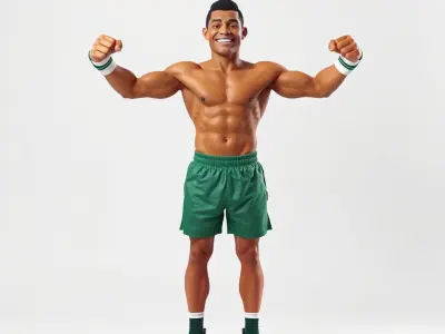 Athletic Boxer Character Model Rigged and Animated Low-poly 3D model