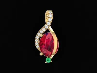 Elegant Teardrop Red Gemstone Pendant 3D Model 226 3D print model