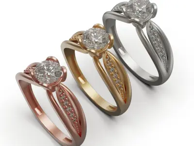 solitiare engagement ring with diamonds 3D print model