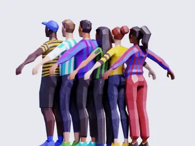 Cheering Crowd Pack - Animated and Rigged Low-poly 3D model