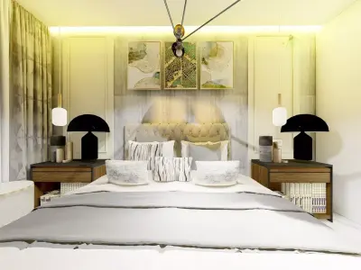 Bedroom with bed and lamps Free 3D model