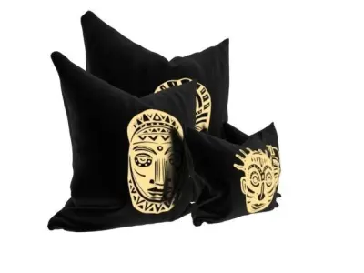 pillow velvet pillows with gold masks Free 3D model