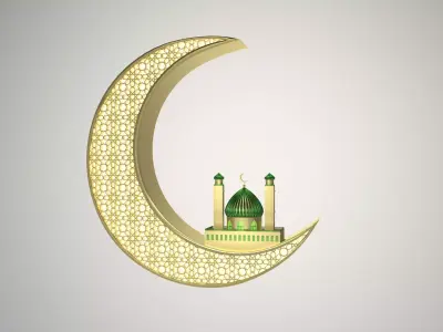 Mosque 3D crescent with 3D model