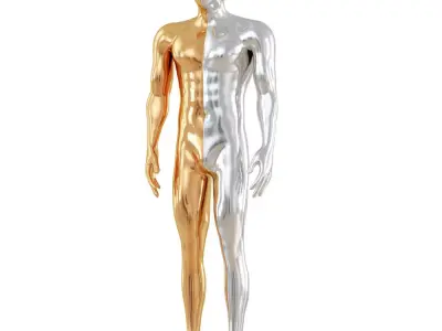 Male mannequin with reflective material in gold and metal 114 3D model