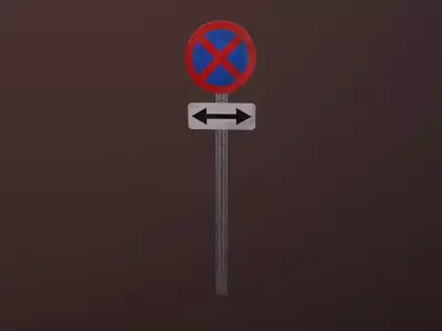 Road sign which prohibits stopping Low-poly 3D model