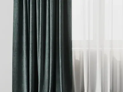 Curtain with rod 12 bule curtain HBH Low-poly 3D model