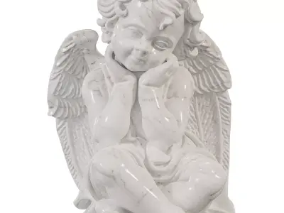 Seated Cherub Angel Sculpture Serene Child Low-poly 3D model