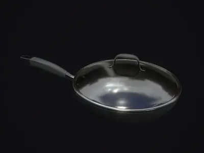 frying pan with glass lid Low-poly 3D model