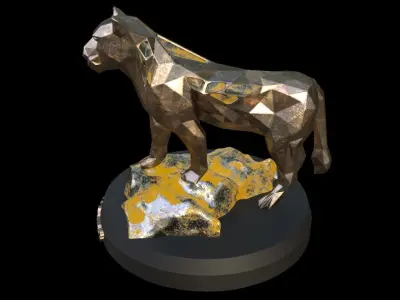 Steampunk Lioness Rock Low-poly 3D model