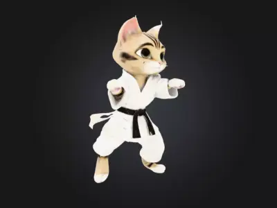 Karate Cat Detailed Mid Poly 3d print ready model  3D model