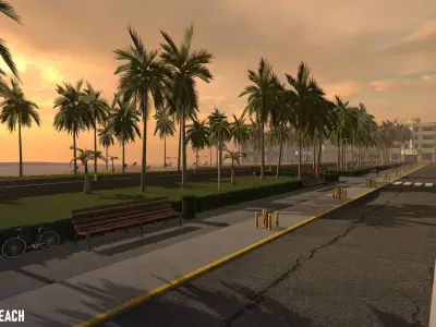 Miami beach - modular street  Low-poly 3D model