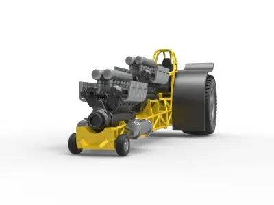 Pulling tractor with 2 engines V12 in line Scale 1 to 25 3D print model