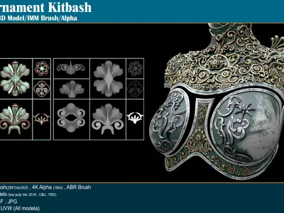 80 Sahra Ornament Kitbash 3D Model-IMM Brush-Alpha VOL05 Low-poly 3D model