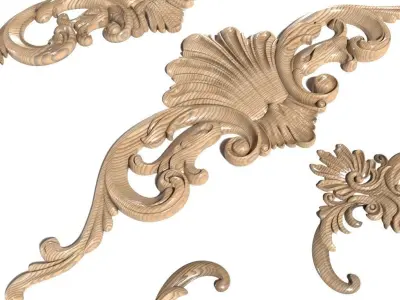 Cartouche-026 set of ornate wood carvings 3D model