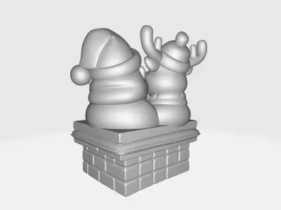 Santa and Reindeer Christmas Chimney Festive Holiday Decoration 3D print model