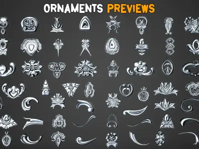 150 Ornamental Brushes and  IMM Brushes    Vol 44 Low-poly 3D model