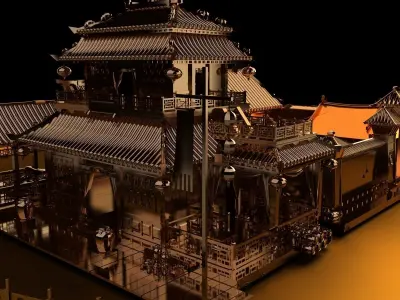 Chinese ancient courtyard house  3D model