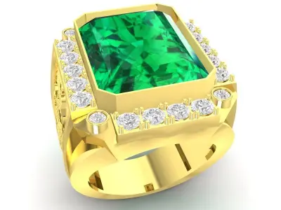 Luxury Emerald Lion Side Men Ring  3373 3D print model