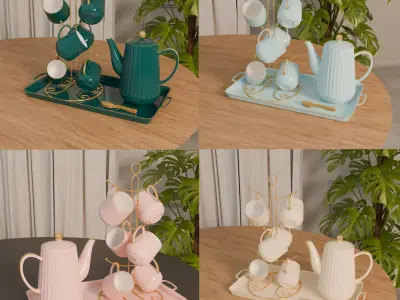 Tea Cup Set - 4 Color Variations  3D Model Collection