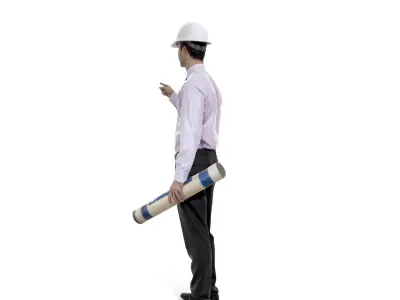 Engineer with White Helmet and Blueprints WMan0303-HD2-O02P02-S 3D model