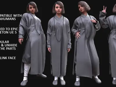 Woman in Martial Suit 4 - Modular - Rigged Low-poly 3D model