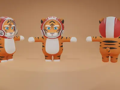 Character Fat Tiger Chibi Low-poly 3D model
