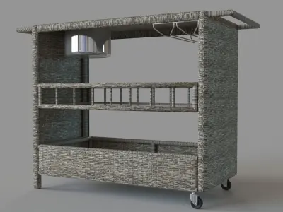 Puerta Outdoor Wicker Bar Cart With Ice Pail 3D model
