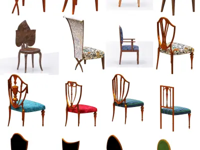 Dining set upholstered chair with wooden legs Low-poly 3D model