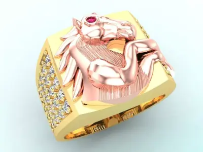 Horse ring - Mens horse ring - Mens diamond ring - N712 Free 3D print model