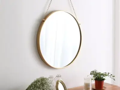 Gold Iron Circular Chain Vanity Wall Mirror 3D model