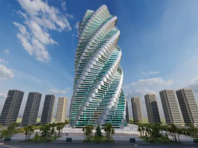 tower futuristic building with spiral design 3D model