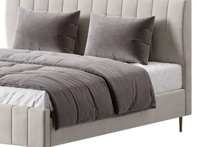 Wooden Non-Adjustable White Upholstered Modern Bed 3D model