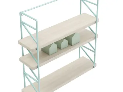 Wall Shelf with House Shape Blocks 3D model