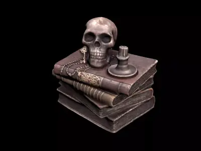 Skull with books Low-poly 3D model