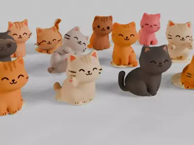 Cat Figurines Packs Low-poly 3D model