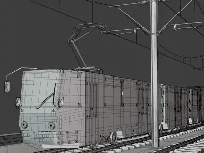 Bridge with historical and modern tram 3D model