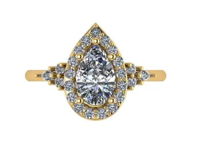 Pear shape halo ring with 3 stones on eachside of the band 3D print model