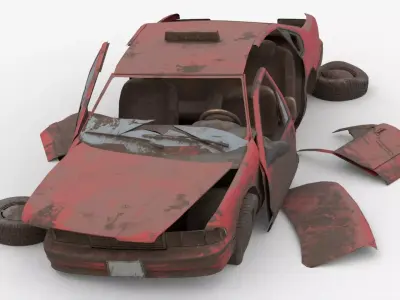8k abandoned cars destroyed vehicles Low-poly 3D model