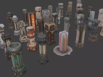 Futuristic Sci-Fi Columns Pack 1 3D model