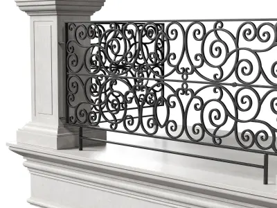 Classic Marble Balcony with Wrought Iron Railings 2 3D model