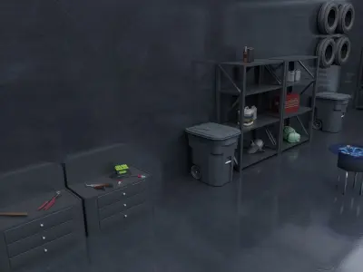 Car Garage Scene Low-poly 3D model