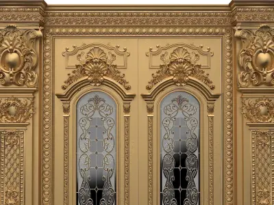 Royal style gold plated classic door 3D model purchase