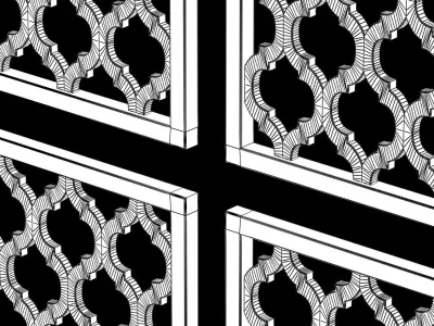 Wood Arabic Islamic pattern decorative grill screen 3D model 9