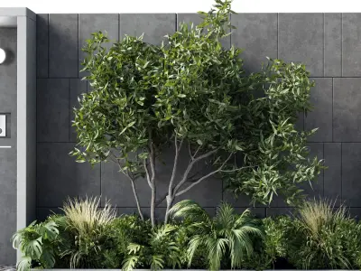 Door outdoor entrance and fence and graden 05 3D model